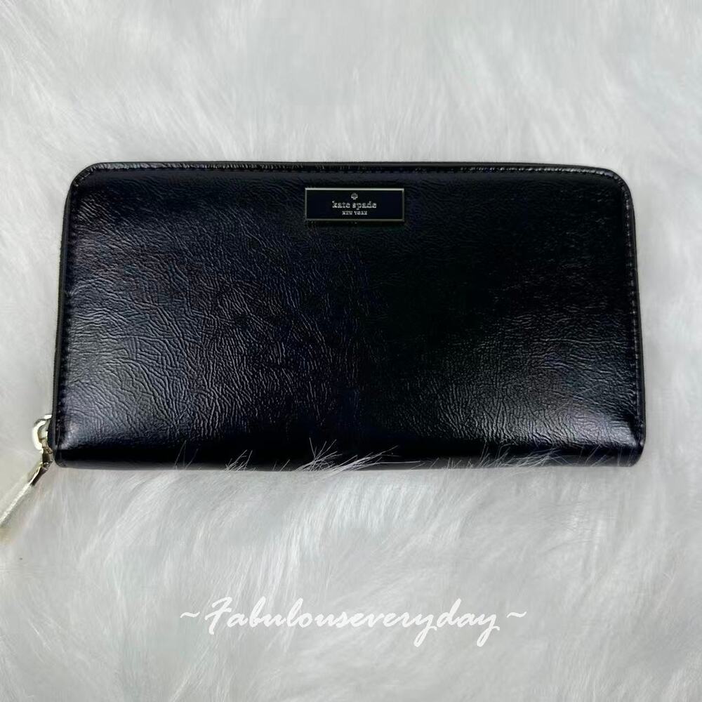 Kate Spade Bridget Crinkle Patent Large Continental Wallet in Black KM549 NWT